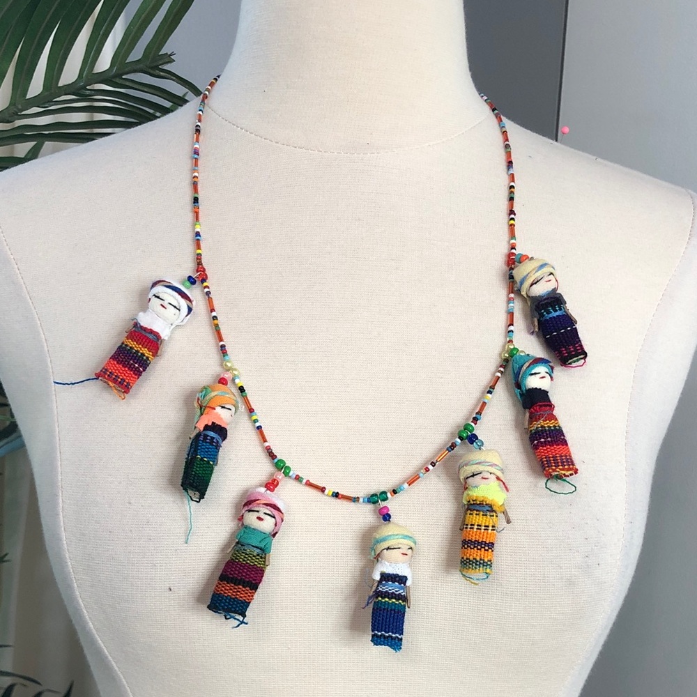 Guatemalan Colorful Beaded Necklace with Dolls